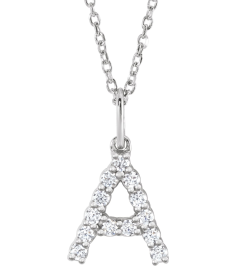 688970 Necklace Set 14K White Initial A Lab-Grown Diamond Round 1.5 Mm Si1-Si2, G-H 15 Ctw 16-18 In Polished 15 Ctw Lab-Grown Diamond Initial Necklace