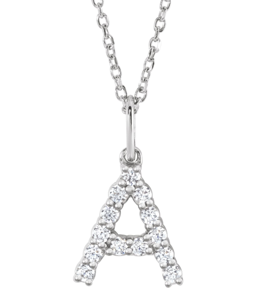688970 Necklace Set 14K White Initial A Lab-Grown Diamond Round 1.5 Mm Si1-Si2, G-H 15 Ctw 16-18 In Polished 15 Ctw Lab-Grown Diamond Initial Necklace