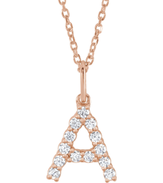 688970 Necklace Set 14K Rose Initial A Lab-Grown Diamond Round 1.5 Mm Si1-Si2, G-H 15 Ctw 16-18 In Polished 15 Ctw Lab-Grown Diamond Initial Necklace