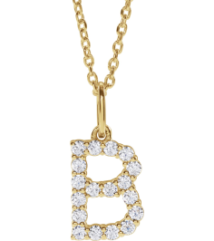 688970 Necklace Set 14K Yellow Initial B Lab-Grown Diamond Round 1.5 Mm Si1-Si2, G-H 14 Ctw 16-18 In Polished 14 Ctw Lab-Grown Diamond Initial Necklace