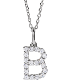 688970 Necklace Set 14K White Initial B Lab-Grown Diamond Round 1.5 Mm Si1-Si2, G-H 14 Ctw 16-18 In Polished 14 Ctw Lab-Grown Diamond Initial Necklace