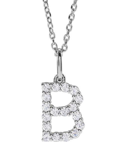 688970 Necklace Set 14K White Initial B Lab-Grown Diamond Round 1.5 Mm Si1-Si2, G-H 14 Ctw 16-18 In Polished 14 Ctw Lab-Grown Diamond Initial Necklace