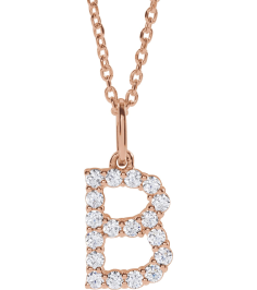 688970 Necklace Set 14K Rose Initial B Lab-Grown Diamond Round 1.5 Mm Si1-Si2, G-H 14 Ctw 16-18 In Polished 14 Ctw Lab-Grown Diamond Initial Necklace