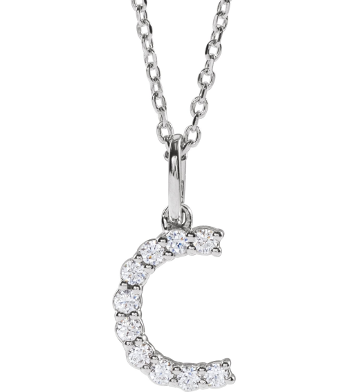 688970 Necklace Set 14K White Initial C Lab-Grown Diamond Round 1.5 Mm Si1-Si2, G-H 16 Ctw 16-18 In Polished 16 Ctw Lab-Grown Diamond Initial Necklace