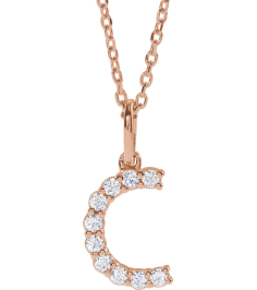 688970 Necklace Set 14K Rose Initial C Lab-Grown Diamond Round 1.5 Mm Si1-Si2, G-H 16 Ctw 16-18 In Polished 16 Ctw Lab-Grown Diamond Initial Necklace