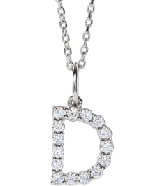 688970 Necklace Set 14K White Initial D Lab-Grown Diamond Round 1.5 Mm Si1-Si2, G-H 14 Ctw 16-18 In Polished 14 Ctw Lab-Grown Diamond Initial Necklace