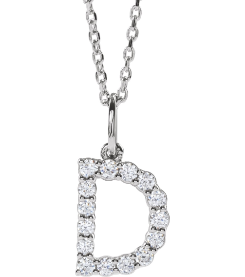 688970 Necklace Set 14K White Initial D Lab-Grown Diamond Round 1.5 Mm Si1-Si2, G-H 14 Ctw 16-18 In Polished 14 Ctw Lab-Grown Diamond Initial Necklace