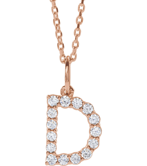 688970 Necklace Set 14K Rose Initial D Lab-Grown Diamond Round 1.5 Mm Si1-Si2, G-H 14 Ctw 16-18 In Polished 14 Ctw Lab-Grown Diamond Initial Necklace