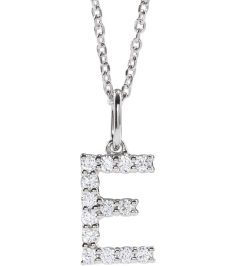 688970 Necklace Set 14K White Initial E Lab-Grown Diamond Round 1.5 Mm Si1-Si2, G-H 15 Ctw 16-18 In Polished 15 Ctw Lab-Grown Diamond Initial Necklace