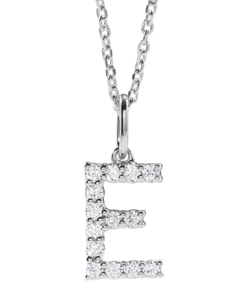 688970 Necklace Set 14K White Initial E Lab-Grown Diamond Round 1.5 Mm Si1-Si2, G-H 15 Ctw 16-18 In Polished 15 Ctw Lab-Grown Diamond Initial Necklace