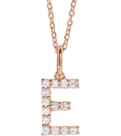 688970 Necklace Set 14K Rose Initial E Lab-Grown Diamond Round 1.5 Mm Si1-Si2, G-H 15 Ctw 16-18 In Polished 15 Ctw Lab-Grown Diamond Initial Necklace