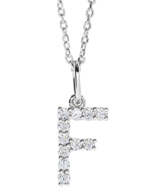 688970 Necklace Set 14K White Initial F Lab-Grown Diamond Round 1.5 Mm Si1-Si2, G-H 16 Ctw 16-18 In Polished 16 Ctw Lab-Grown Diamond Initial Necklace