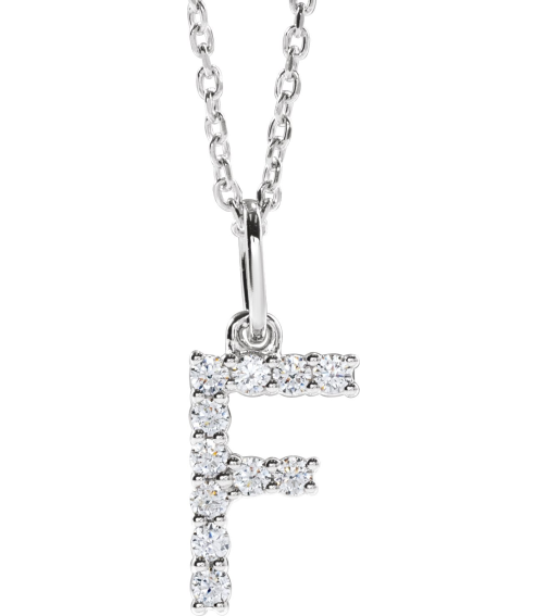 688970 Necklace Set 14K White Initial F Lab-Grown Diamond Round 1.5 Mm Si1-Si2, G-H 16 Ctw 16-18 In Polished 16 Ctw Lab-Grown Diamond Initial Necklace
