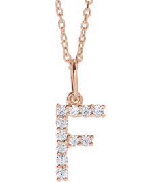688970 Necklace Set 14K Rose Initial F Lab-Grown Diamond Round 1.5 Mm Si1-Si2, G-H 16 Ctw 16-18 In Polished 16 Ctw Lab-Grown Diamond Initial Necklace