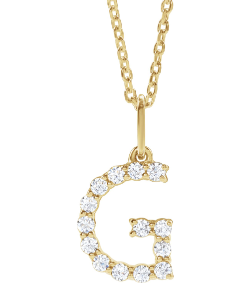 688970 Necklace Set 14K Yellow Initial G Lab-Grown Diamond Round 1.5 Mm Si1-Si2, G-H 15 Ctw 16-18 In Polished 15 Ctw Lab-Grown Diamond Initial Necklace