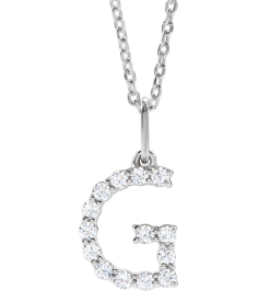 688970 Necklace Set 14K White Initial G Lab-Grown Diamond Round 1.5 Mm Si1-Si2, G-H 15 Ctw 16-18 In Polished 15 Ctw Lab-Grown Diamond Initial Necklace