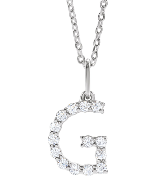 688970 Necklace Set 14K White Initial G Lab-Grown Diamond Round 1.5 Mm Si1-Si2, G-H 15 Ctw 16-18 In Polished 15 Ctw Lab-Grown Diamond Initial Necklace