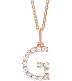688970 Necklace Set 14K Rose Initial G Lab-Grown Diamond Round 1.5 Mm Si1-Si2, G-H 15 Ctw 16-18 In Polished 15 Ctw Lab-Grown Diamond Initial Necklace