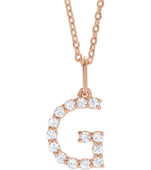 688970 Necklace Set 14K Rose Initial G Lab-Grown Diamond Round 1.5 Mm Si1-Si2, G-H 15 Ctw 16-18 In Polished 15 Ctw Lab-Grown Diamond Initial Necklace