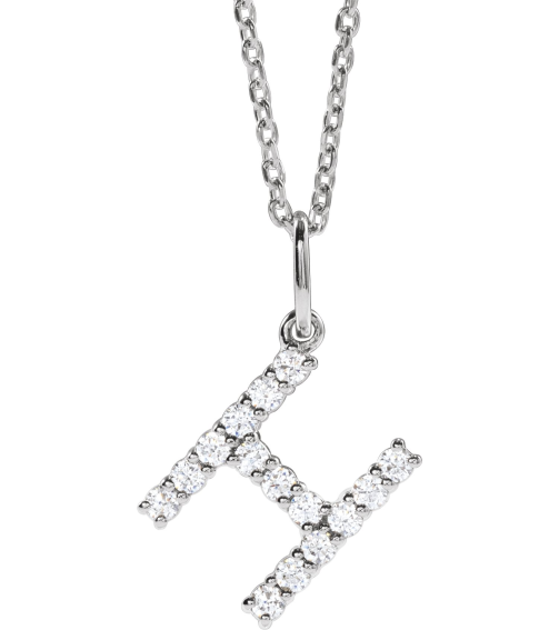 688970 Necklace Set 14K White Initial H Lab-Grown Diamond Round 1.5 Mm Si1-Si2, G-H 15 Ctw 16-18 In Polished 15 Ctw Lab-Grown Diamond Initial Necklace