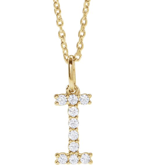 688970 Necklace Set 14K Yellow Initial I Lab-Grown Diamond Round 1.5 Mm Si1-Si2, G-H 16 Ctw 16-18 In Polished 16 Ctw Lab-Grown Diamond Initial Necklace