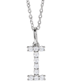 688970 Necklace Set 14K White Initial I Lab-Grown Diamond Round 1.5 Mm Si1-Si2, G-H 16 Ctw 16-18 In Polished 16 Ctw Lab-Grown Diamond Initial Necklace