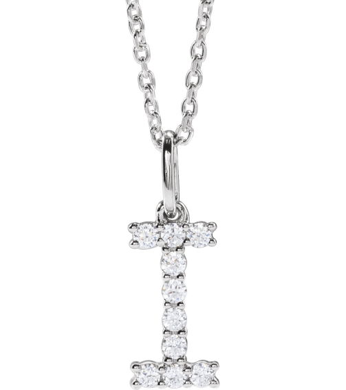 688970 Necklace Set 14K White Initial I Lab-Grown Diamond Round 1.5 Mm Si1-Si2, G-H 16 Ctw 16-18 In Polished 16 Ctw Lab-Grown Diamond Initial Necklace