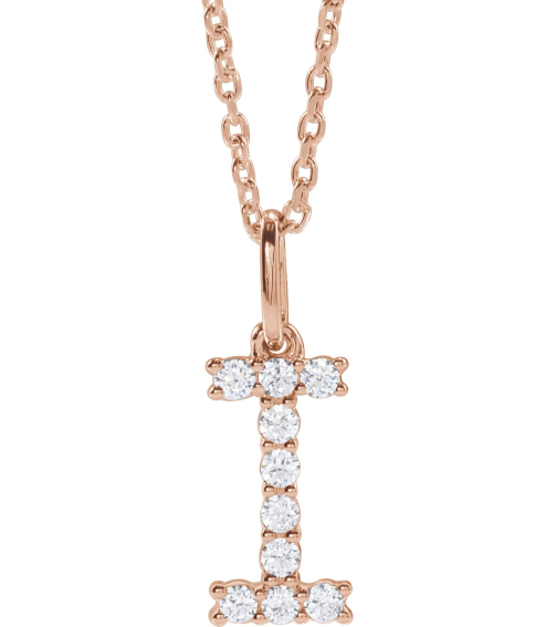 688970 Necklace Set 14K Rose Initial I Lab-Grown Diamond Round 1.5 Mm Si1-Si2, G-H 16 Ctw 16-18 In Polished 16 Ctw Lab-Grown Diamond Initial Necklace