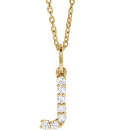 688970 Necklace Set 14K Yellow Initial J Lab-Grown Diamond Round 1.6 Mm Si1-Si2, G-H 18 Ctw 16-18 In Polished 18 Ctw Lab-Grown Diamond Initial Necklace