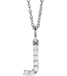 688970 Necklace Set 14K White Initial J Lab-Grown Diamond Round 1.6 Mm Si1-Si2, G-H 18 Ctw 16-18 In Polished 18 Ctw Lab-Grown Diamond Initial Necklace