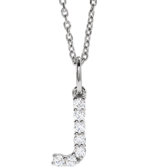 688970 Necklace Set 14K White Initial J Lab-Grown Diamond Round 1.6 Mm Si1-Si2, G-H 18 Ctw 16-18 In Polished 18 Ctw Lab-Grown Diamond Initial Necklace