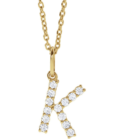 688970 Necklace Set 14K Yellow Initial K Lab-Grown Diamond Round 1.5 Mm Si1-Si2, G-H 15 Ctw 16-18 In Polished 15 Ctw Lab-Grown Diamond Initial Necklace