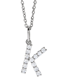 688970 Necklace Set 14K White Initial K Lab-Grown Diamond Round 1.5 Mm Si1-Si2, G-H 15 Ctw 16-18 In Polished 15 Ctw Lab-Grown Diamond Initial Necklace