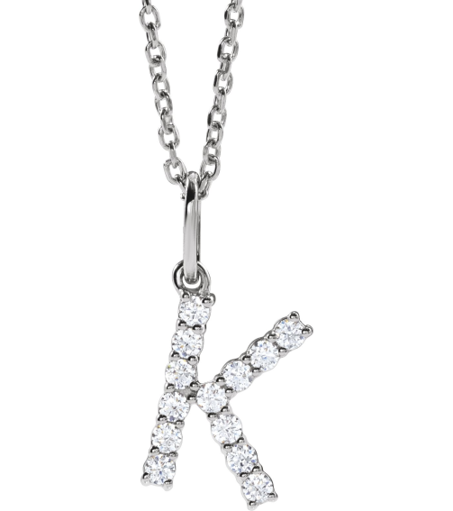 688970 Necklace Set 14K White Initial K Lab-Grown Diamond Round 1.5 Mm Si1-Si2, G-H 15 Ctw 16-18 In Polished 15 Ctw Lab-Grown Diamond Initial Necklace