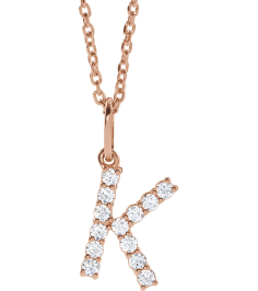 688970 Necklace Set 14K Rose Initial K Lab-Grown Diamond Round 1.5 Mm Si1-Si2, G-H 15 Ctw 16-18 In Polished 15 Ctw Lab-Grown Diamond Initial Necklace