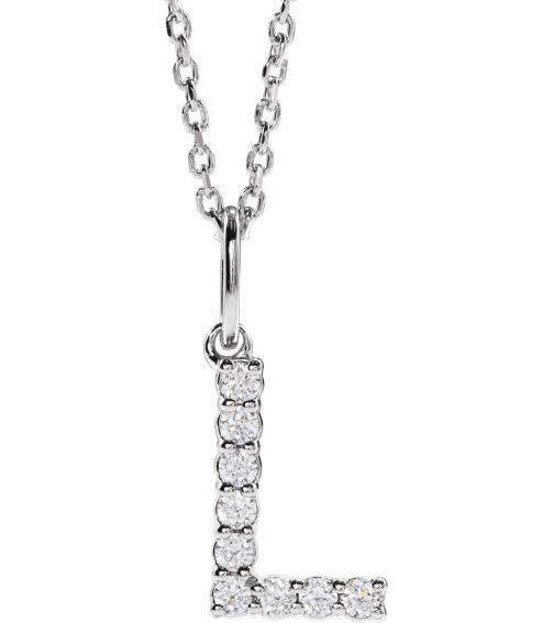 688970 Necklace Set 14K White Initial L Lab-Grown Diamond Round 1.5 Mm Si1-Si2, G-H 18 Ctw 16-18 In Polished 18 Ctw Lab-Grown Diamond Initial Necklace