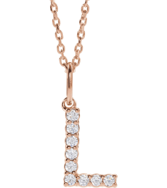 688970 Necklace Set 14K Rose Initial L Lab-Grown Diamond Round 1.5 Mm Si1-Si2, G-H 18 Ctw 16-18 In Polished 18 Ctw Lab-Grown Diamond Initial Necklace