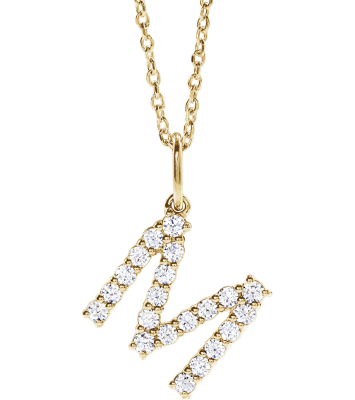 688970 Necklace Set 14K Yellow Initial M Lab-Grown Diamond Round 1.6 Mm Si1-Si2, G-H 13 Ctw 16-18 In Polished 13 Ctw Lab-Grown Diamond Initial Necklace