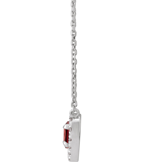88342 Necklace Set 14K White Heart Natural Mozambique Garnet 5 X 5Mm 18 Ctw Natural Diamond 18 In Polished Natural Mozambique Garnet And 18 Ctw Natural Diamond French Set Halo Necklace