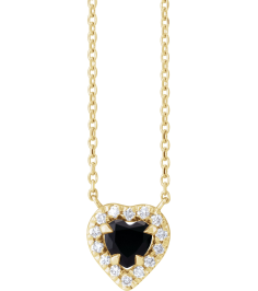 88342 Necklace Set 14K Yellow Heart Natural Black Onyx 5 X 5Mm 18 Ctw 18 In Polished Natural Onyx And 18 Ctw Natural Diamond French Set Halo Necklace