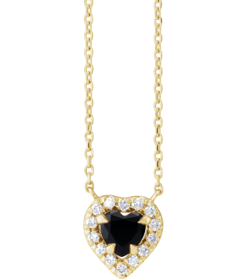 88342 Necklace Set 14K Yellow Heart Natural Black Onyx 5 X 5Mm 18 Ctw 18 In Polished Natural Onyx And 18 Ctw Natural Diamond French Set Halo Necklace