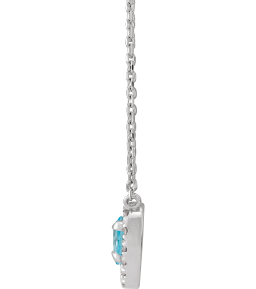 88342 Necklace Set 14K White Heart Natural London Blue Topaz 5 X 5Mm 18 Ctw Natural Diamond 18 In Polished Natural London Blue Topaz And 18 Ctw Natural Diamond French Set Halo Necklace