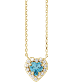 88342 Necklace Set 14K Yellow Heart Natural London Blue Topaz 5 X 5Mm 18 Ctw Natural Diamond 16 In Polished Natural London Blue Topaz And 18 Ctw Natural Diamond French Set Halo Necklace