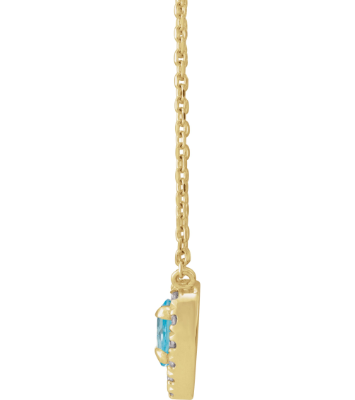 88342 Necklace Set 14K Yellow Heart Natural London Blue Topaz 5 X 5Mm 18 Ctw Natural Diamond 16 In Polished Natural London Blue Topaz And 18 Ctw Natural Diamond French Set Halo Necklace