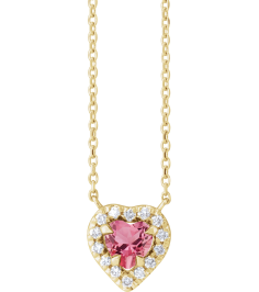 88342 Necklace Set 14K Yellow Heart Natural Pink Tourmaline 5 X 5Mm 18 Ctw Natural Diamond 16 In Polished Natural Pink Tourmaline And 18 Ctw Natural Diamond French Set Halo Necklace