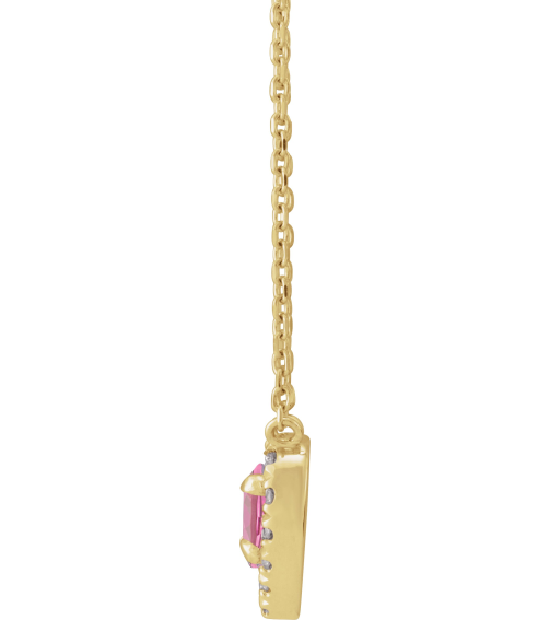 88342 Necklace Set 14K Yellow Heart Natural Pink Tourmaline 5 X 5Mm 18 Ctw Natural Diamond 16 In Polished Natural Pink Tourmaline And 18 Ctw Natural Diamond French Set Halo Necklace
