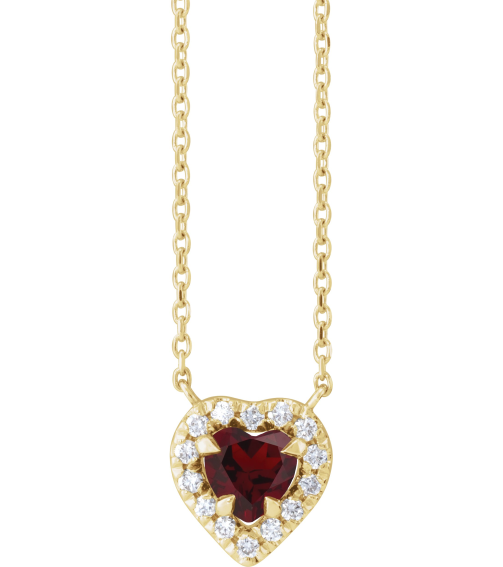 88342 Necklace Set 14K Yellow Heart Natural Mozambique Garnet 5 X 5Mm 18 Ctw Natural Diamond 16 In Polished Natural Mozambique Garnet And 18 Ctw Natural Diamond French Set Halo Necklace