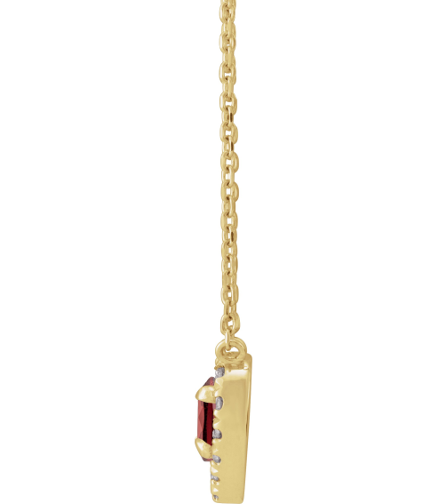 88342 Necklace Set 14K Yellow Heart Natural Mozambique Garnet 5 X 5Mm 18 Ctw Natural Diamond 16 In Polished Natural Mozambique Garnet And 18 Ctw Natural Diamond French Set Halo Necklace