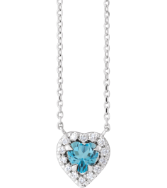88342 Necklace Set 14K White Heart Natural London Blue Topaz 5 X 5Mm 18 Ctw Natural Diamond 16 In Polished Natural London Blue Topaz And 18 Ctw Natural Diamond French Set Halo Necklace