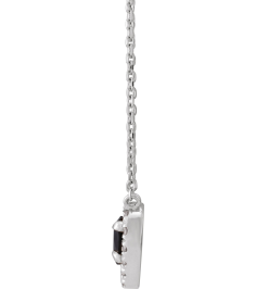 88342 Necklace Set Sterling Silver Heart Natural Black Onyx 5 X 5Mm 18 Ctw Natural Diamond 16 In Polished Natural Onyx And 18 Ctw Natural Diamond French Set Halo Necklace